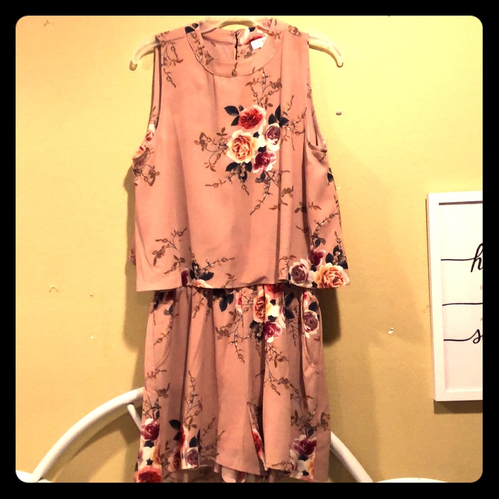 Tan and floral romper